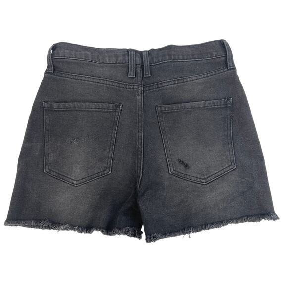Fashion Nova Black Denim High Rise Distressed Frayed Raw Hem Jean Walk Shorts 5 - Picture 2 of 4